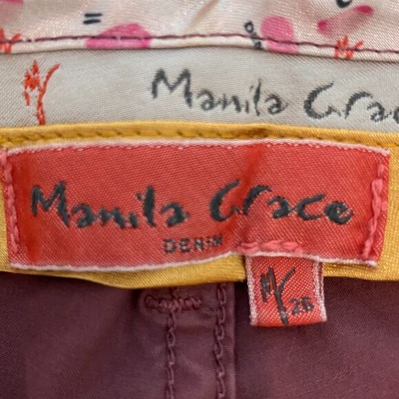 Manila Grace Chino Denim Burgundy - Picture 2 of 15